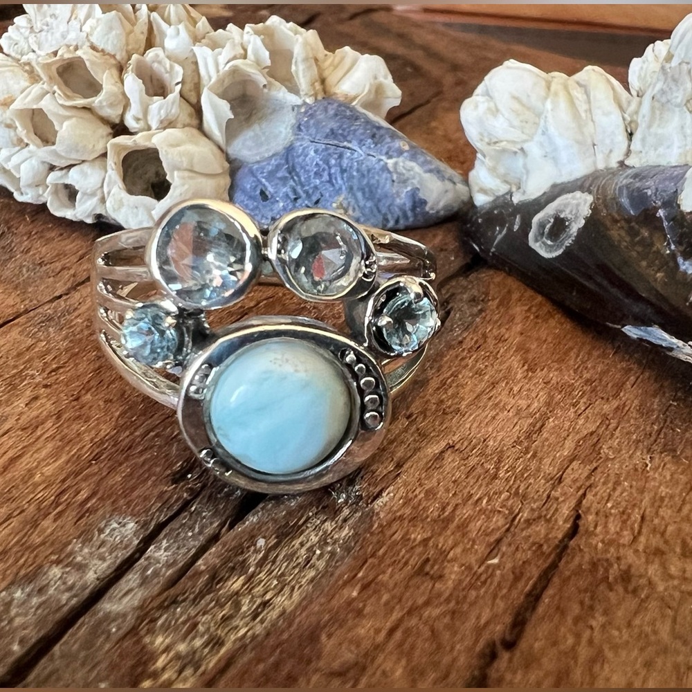YS India Sterling NWT Ring Blue Larimar Topaz Prong Beach Holiday New Multi Sz 9